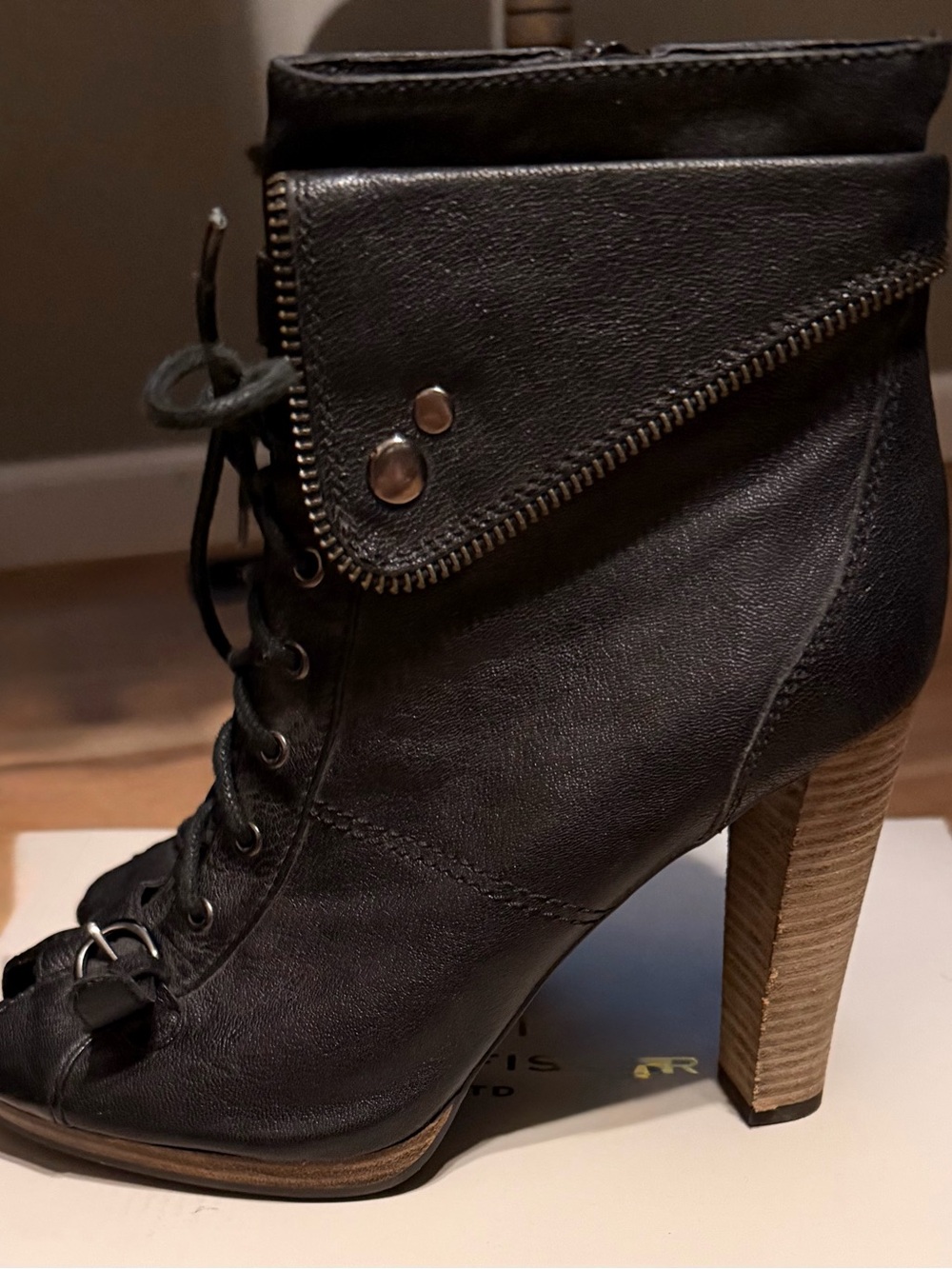 Trouvé Black Leather Peep-Toe Booties-Nordstrom